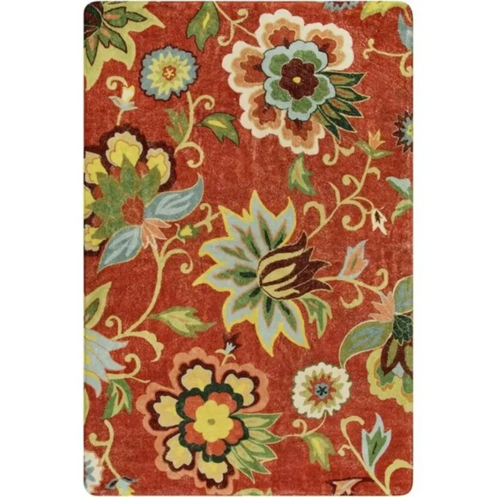New 2 x 3ft Red Kitchen Area Rug, Washable Non-Slip Floral Mat for Home & Entry